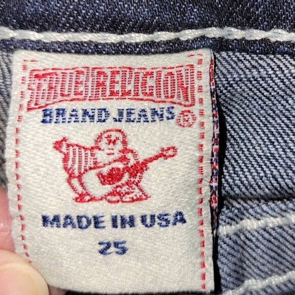True Religion Boot Cut Blue Denim Jeans Flap Pocket Rainbow Design Women 25 - Picture 9 of 11